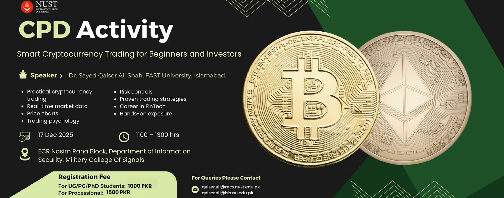 CPD Activity: Smart Cryptocurrency Trading for Beginners and Investors -  NUST Military College of Signals (MCS)